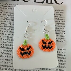 Pumpkin Beaded Earrings - Orange and Green